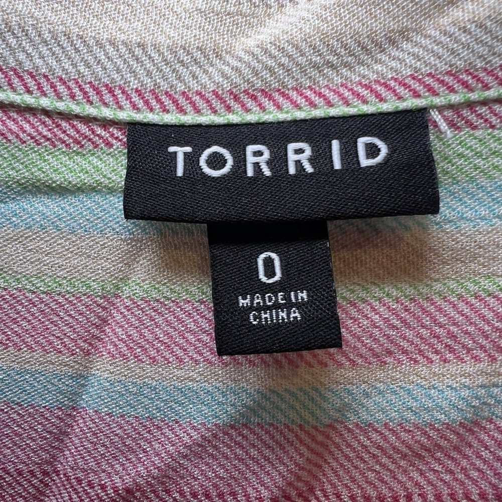 Torrid Sz 0 Shirt Rainbow Colorful Striped Button Down Spring Easter Long Sleeve - Picture 5 of 6